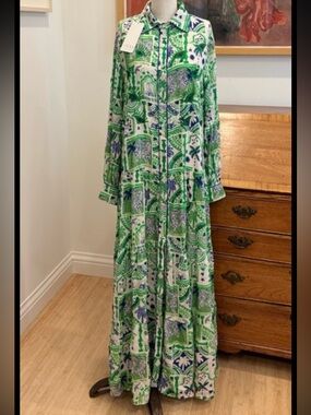 TAJ by Sabrina Crippa Green and Blue Printed Maxi Dress